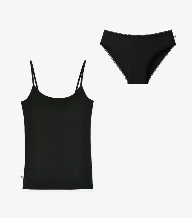 Cocorico Pack Culotte Caraco Femme Noir Dentelle