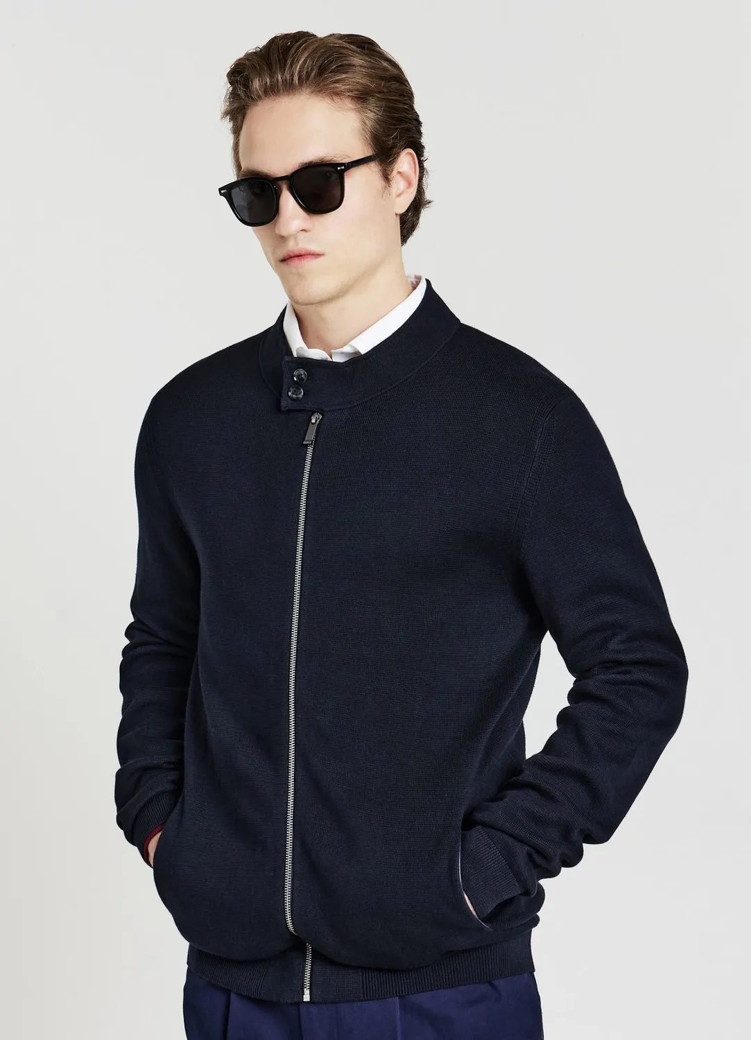 Calliope Cardigan zip homme col montant uni