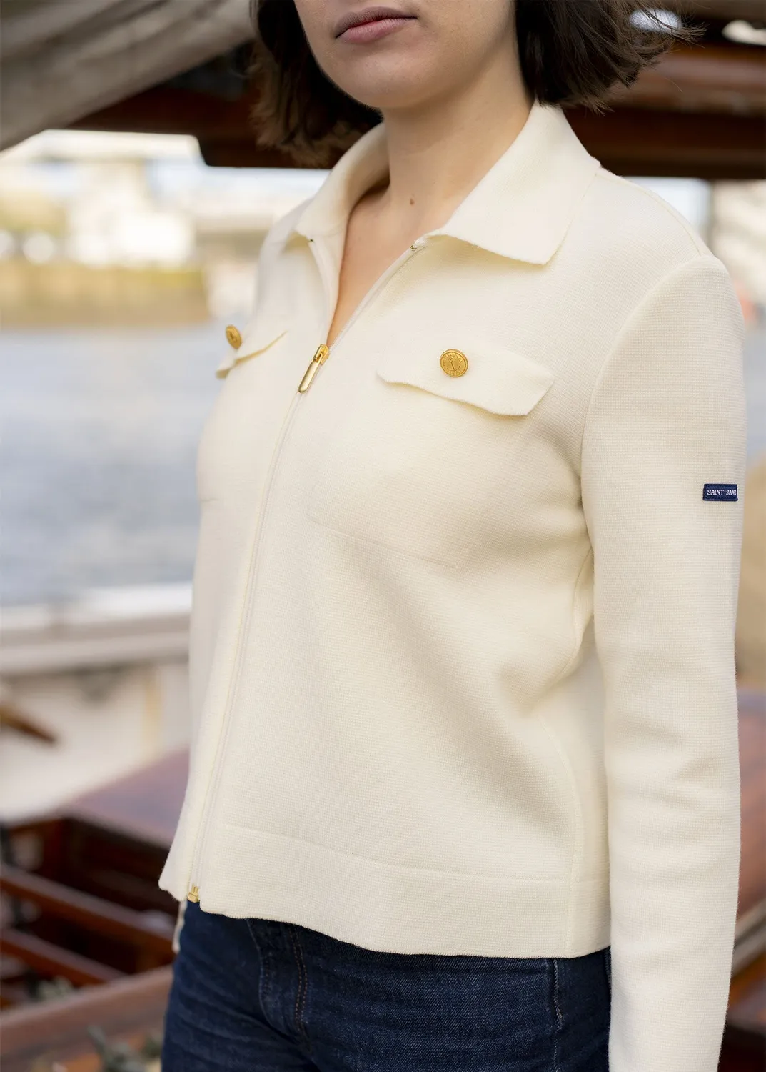 Saint James Richelieu veste écume laine Marine
