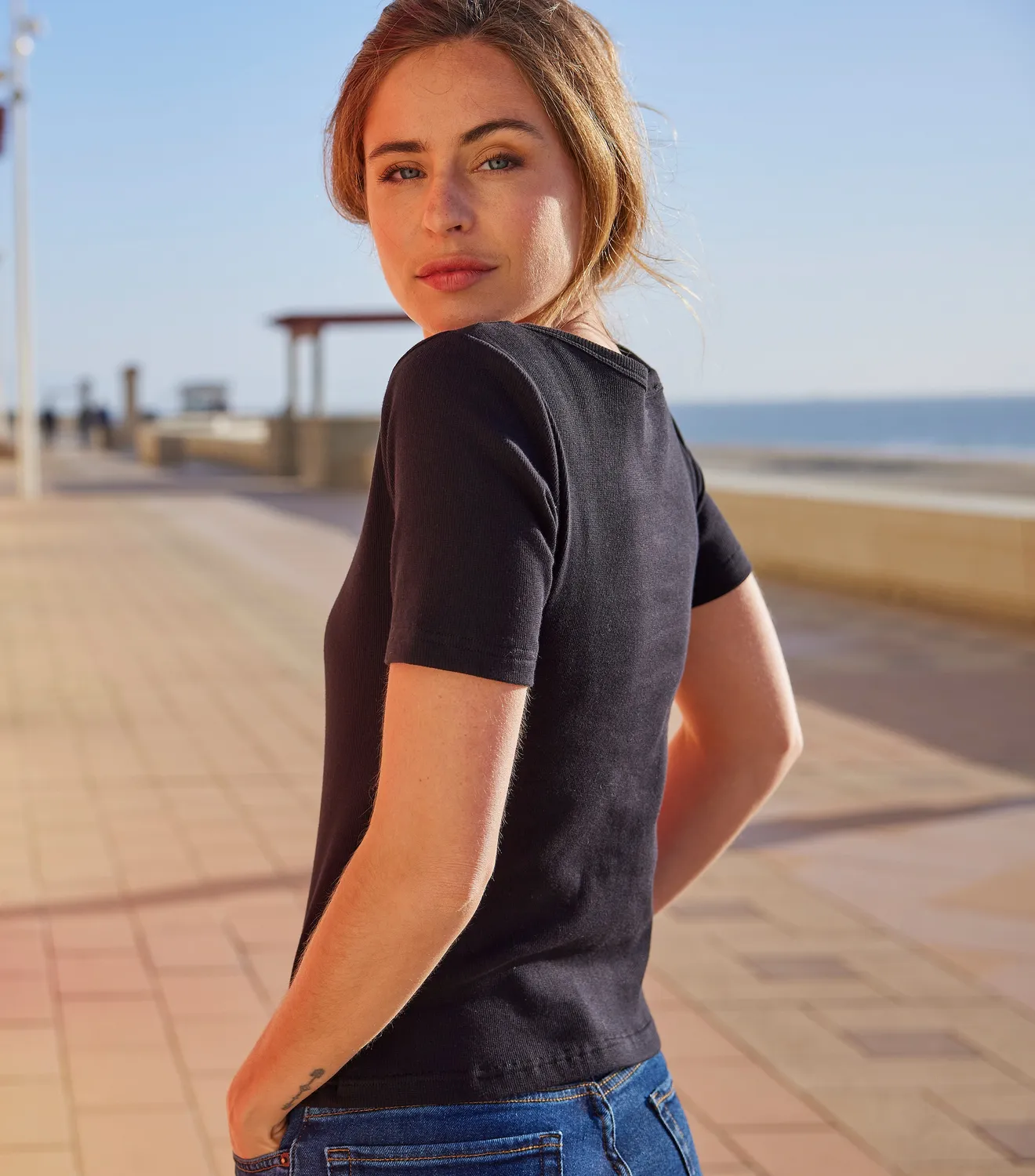 Cocorico Intemporel Côtelé t-shirt femme Noir coton