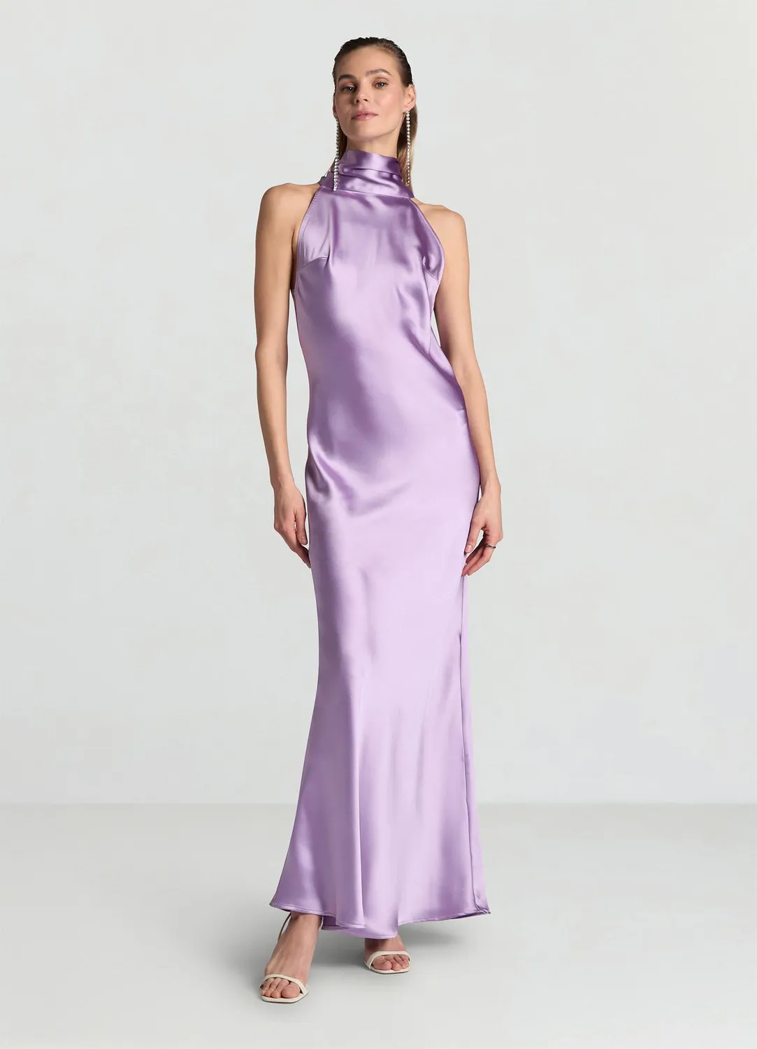 Calliope Atelier robe longue satin col américain