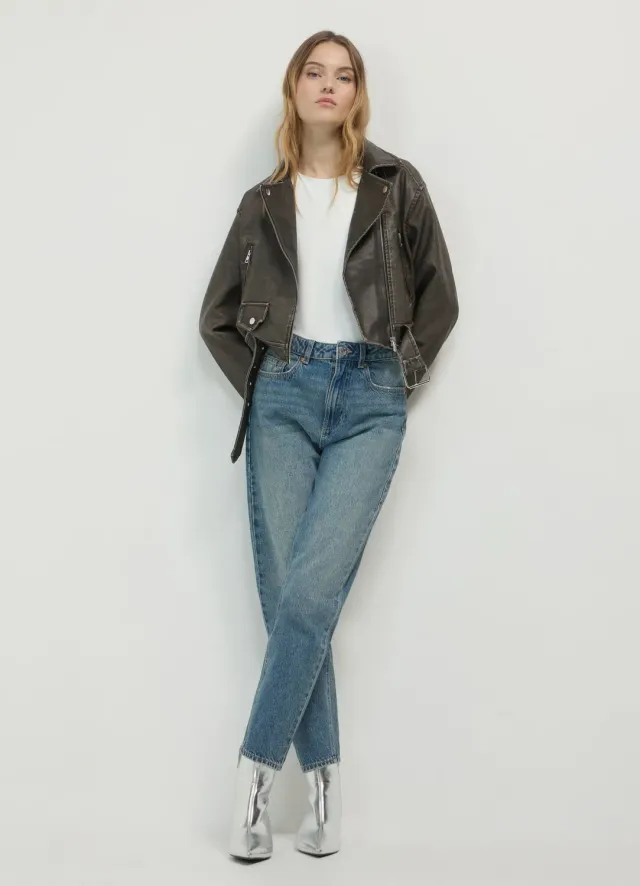 Calliope jean mom taille haute femme délavé