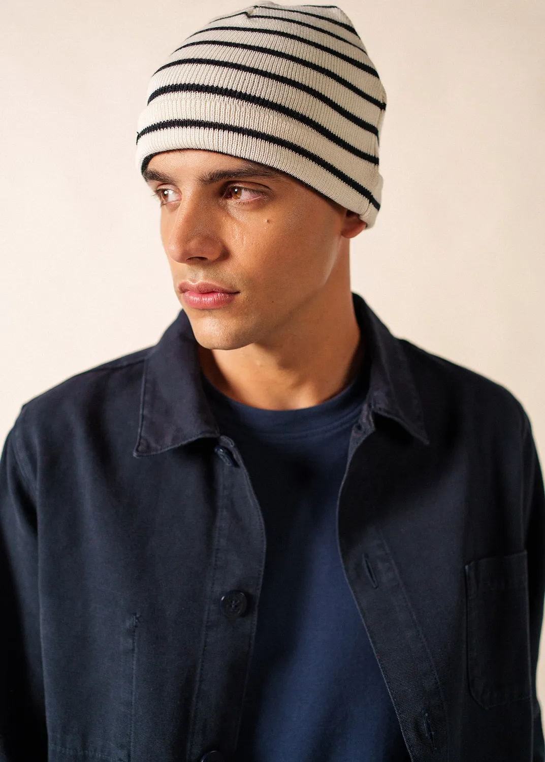 Saint James Cartier bonnet écume navy laine