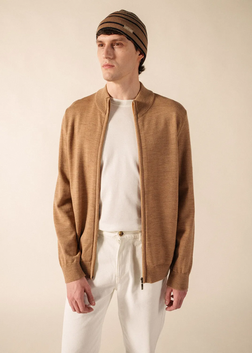 Saint James Colorado gilet homme beige foncé laine