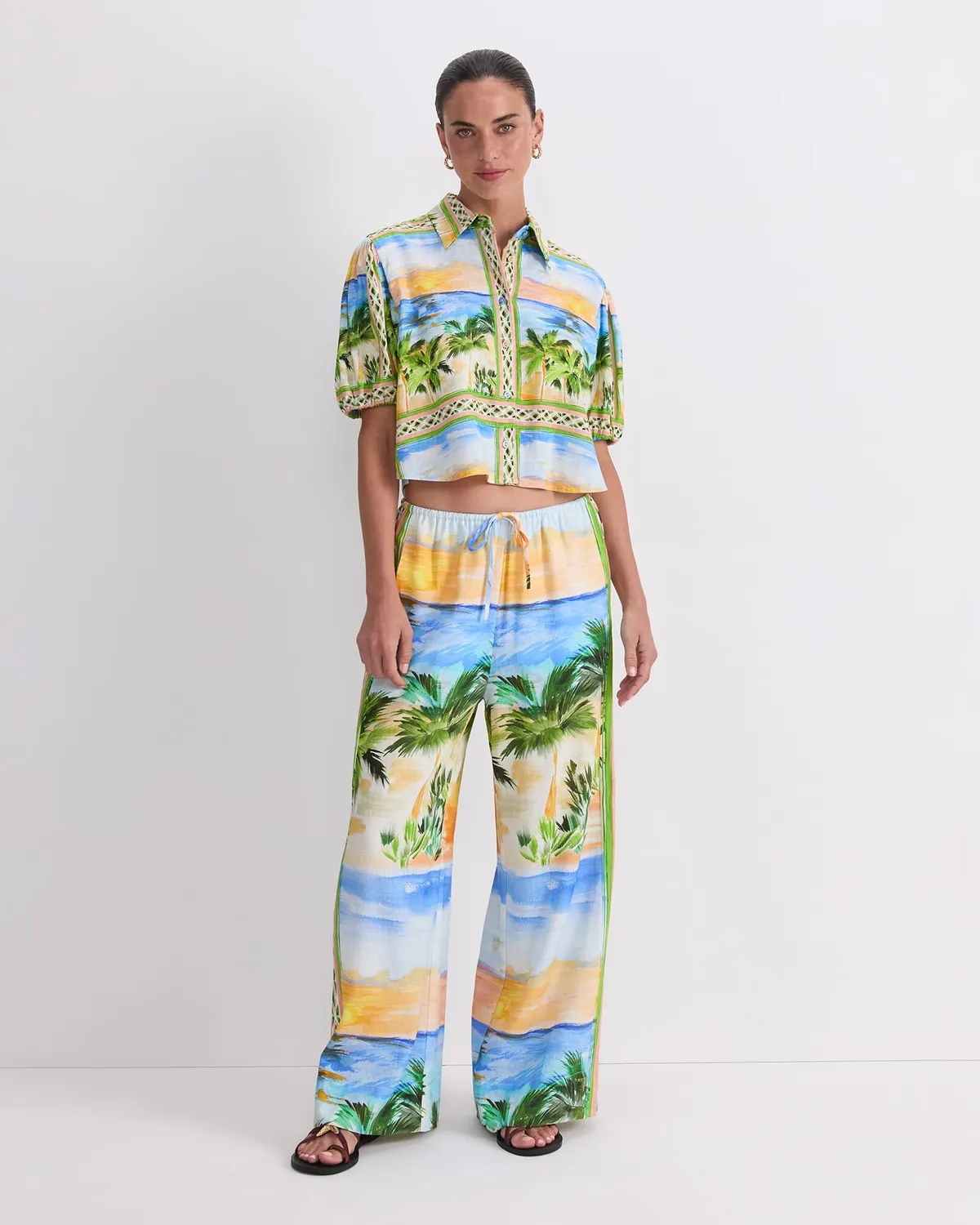 Sportscraft Sunset Palm blouse lin taille 8