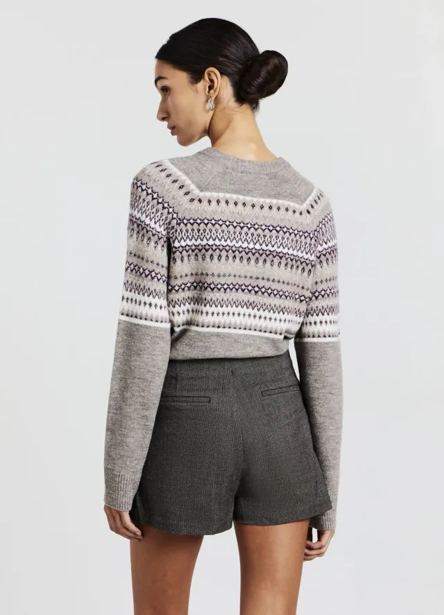 Calliope Pull femme col rond jacquard géométrique