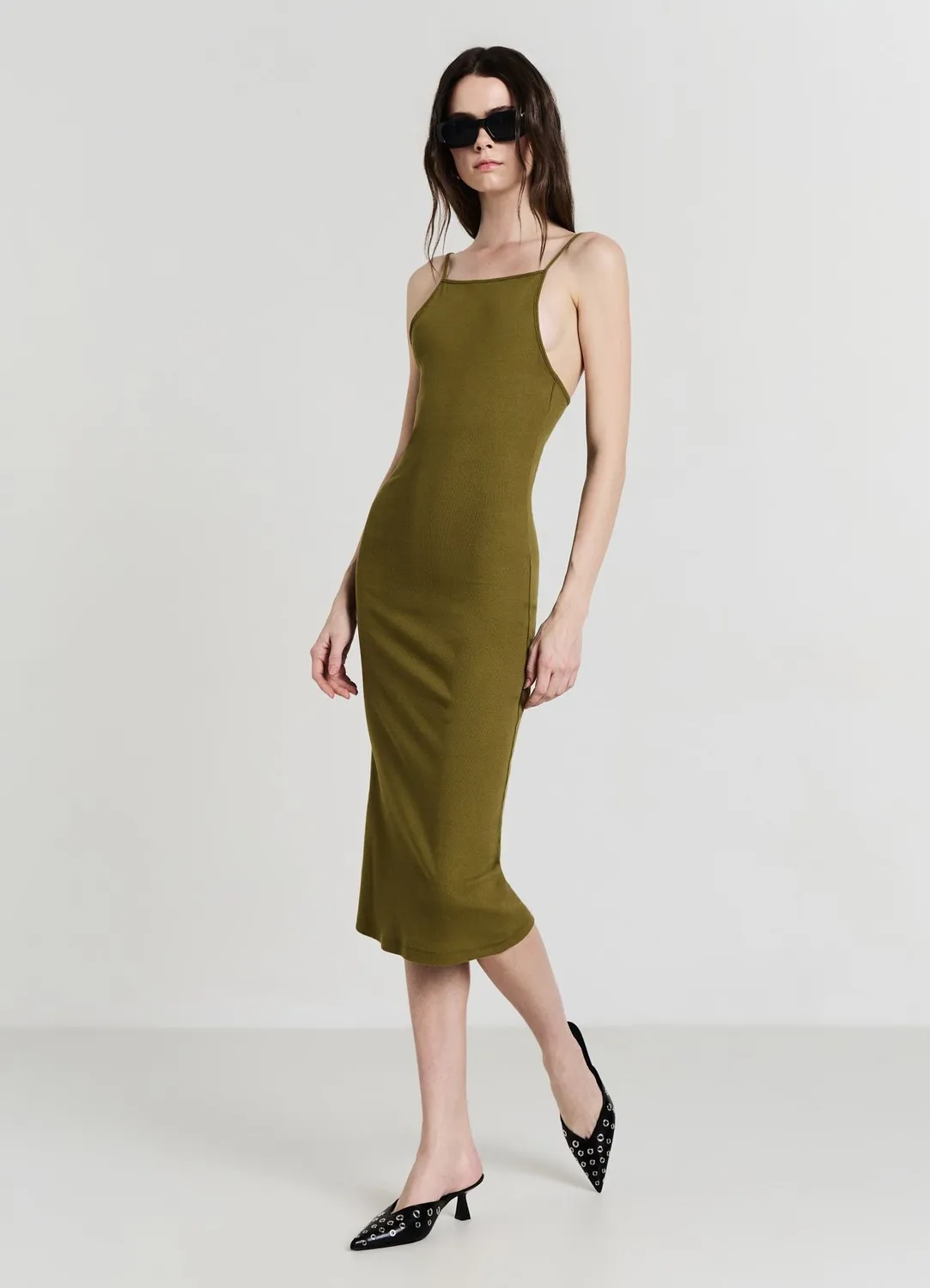 Calliope robe longue côtelée bretelles fines