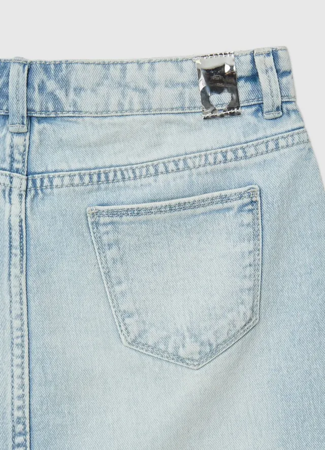 Calliope mini-jupe fille denim strass frangée