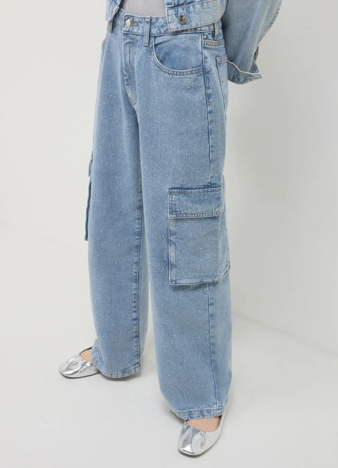 Calliope jean cargo femme regular à strass