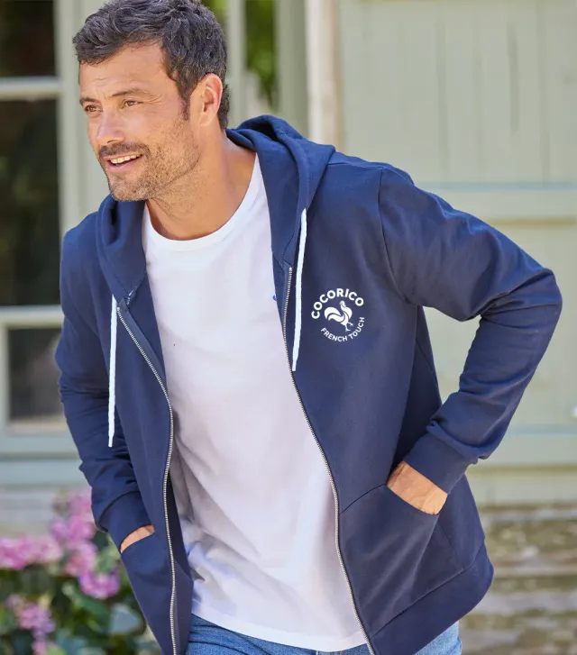 Cocorico Coq Français sweat zippé homme marine capuche