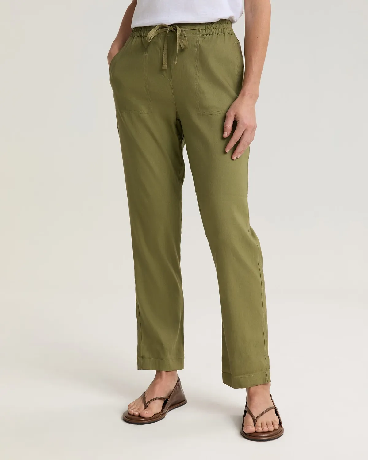 Sportscraft Rosa pantalon lin stretch taille cordon