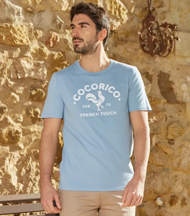 Cocorico Coq Français t-shirt homme ciel coton