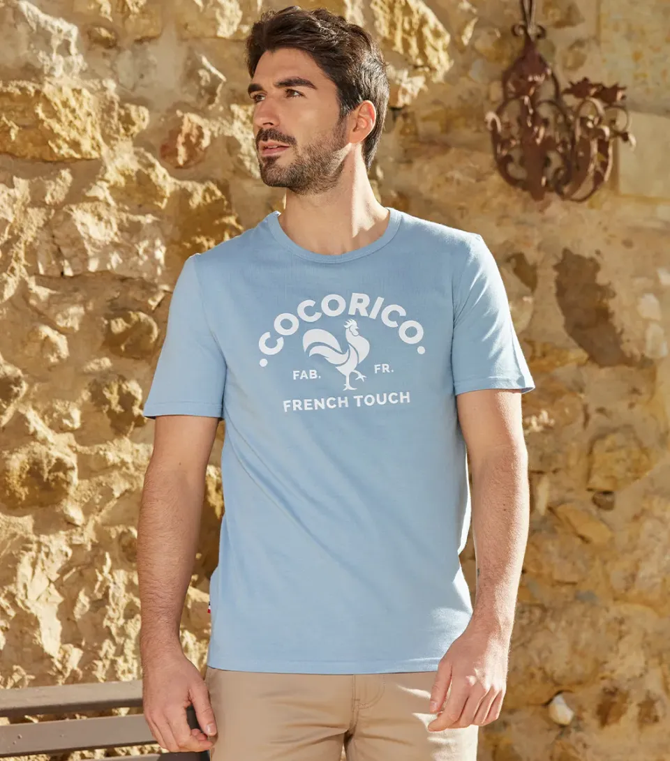 Cocorico Coq Français t-shirt homme ciel coton