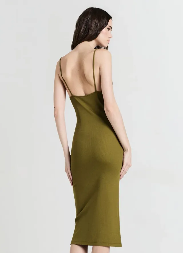 Calliope robe longue côtelée bretelles fines