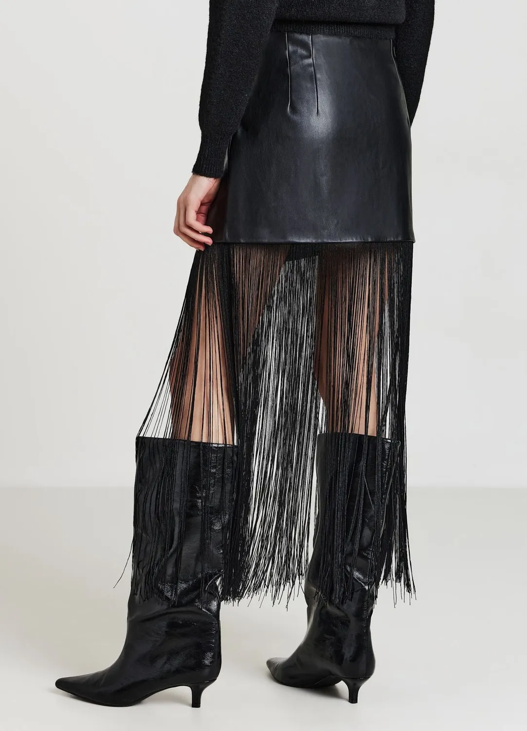Calliope jupe effet cuir franges femme droite