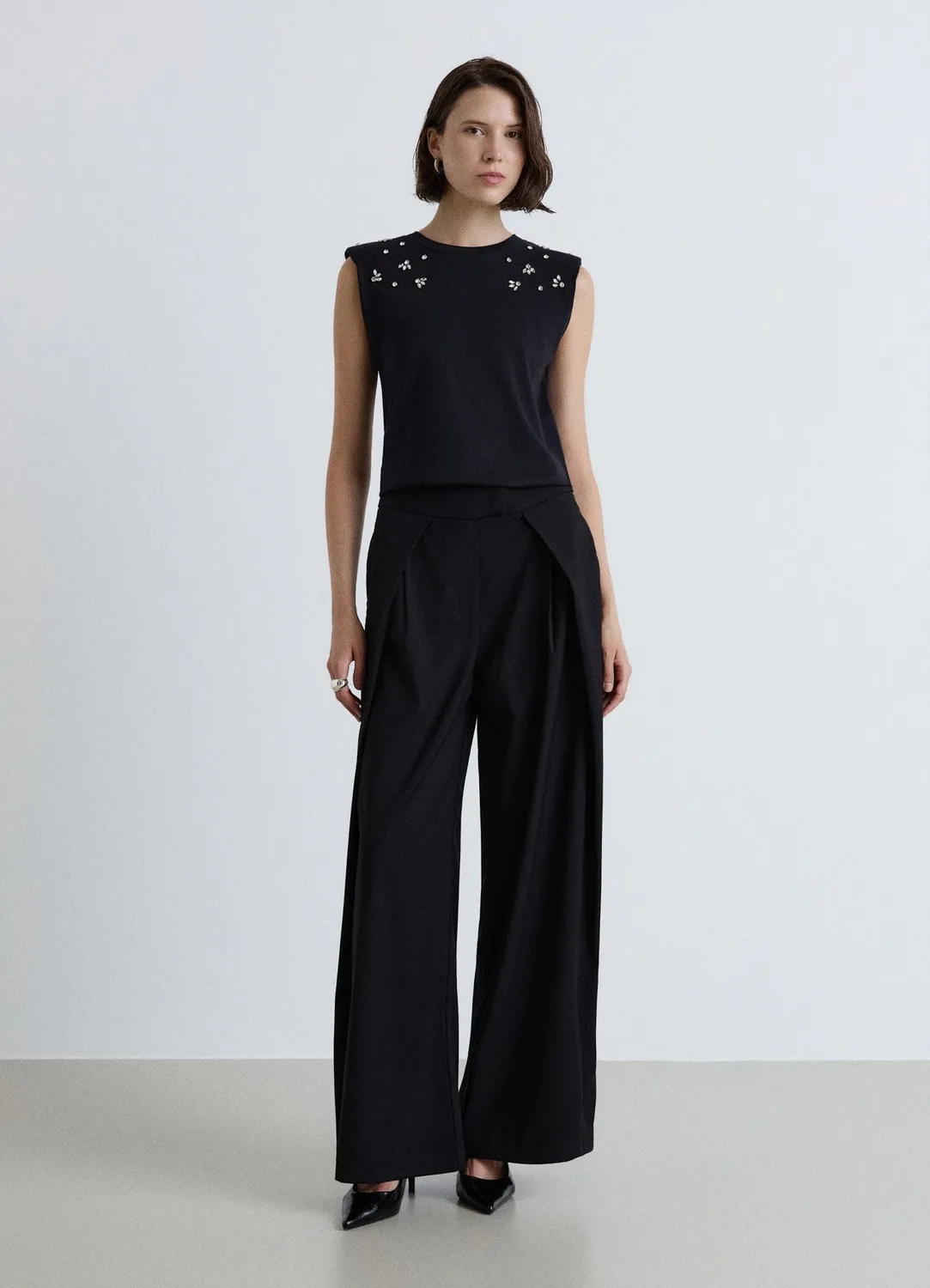 Calliope pantalon palazzo femme taille haute plis