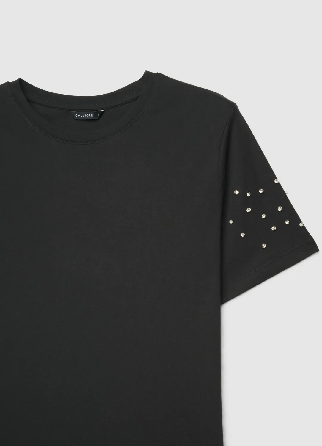 Calliope t-shirt femme strass manches courtes uni