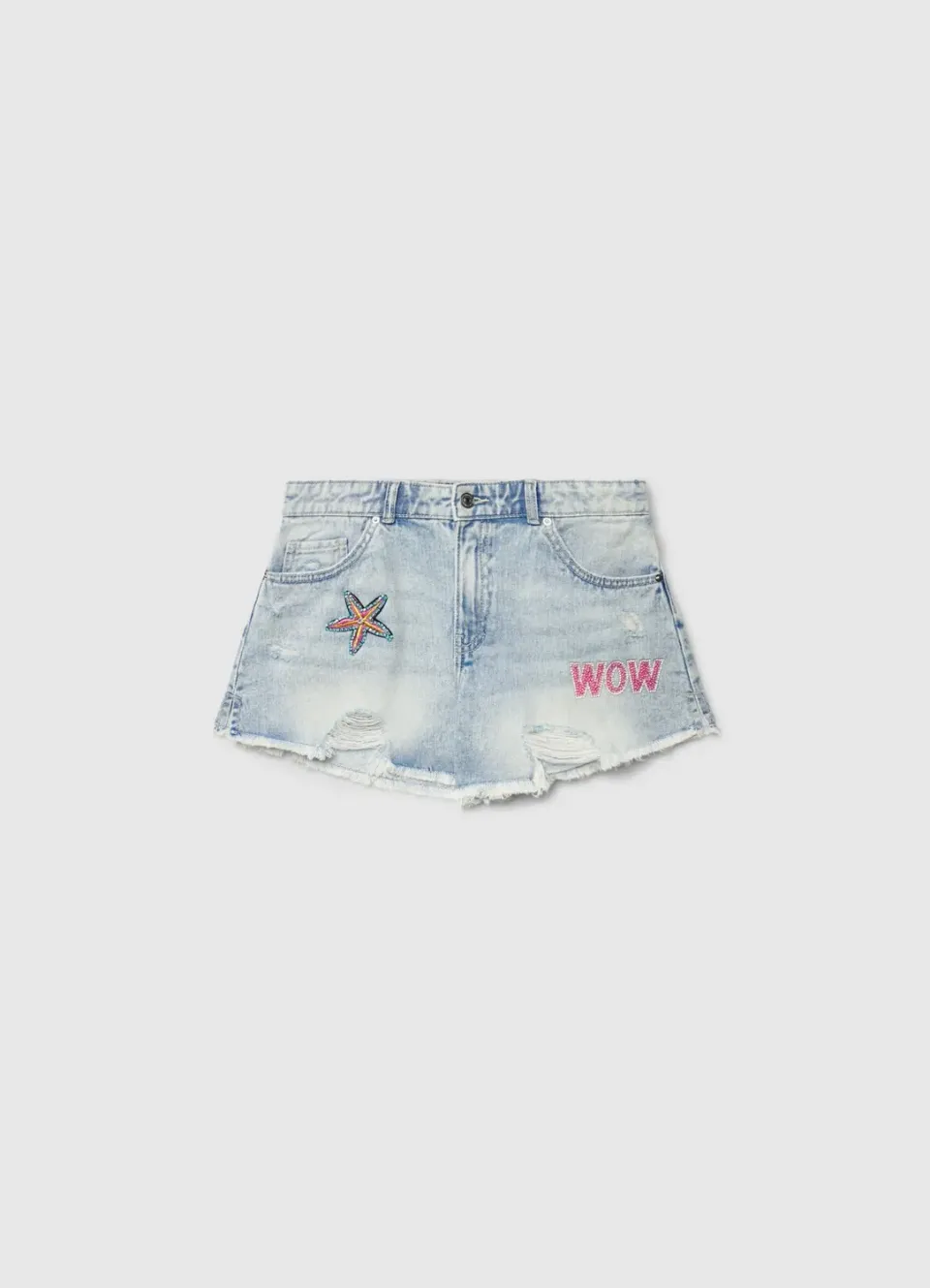 Calliope Short jean fille déchiré patch étoile
