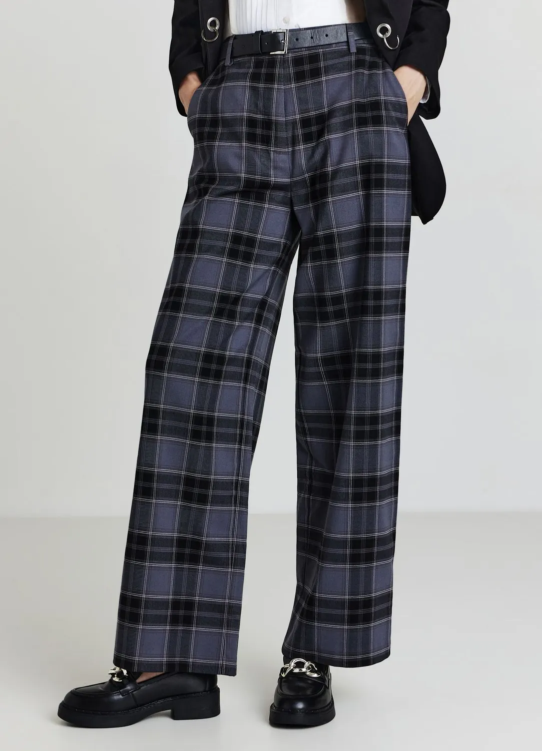Calliope pantalon wide leg femme à carreaux ceinture