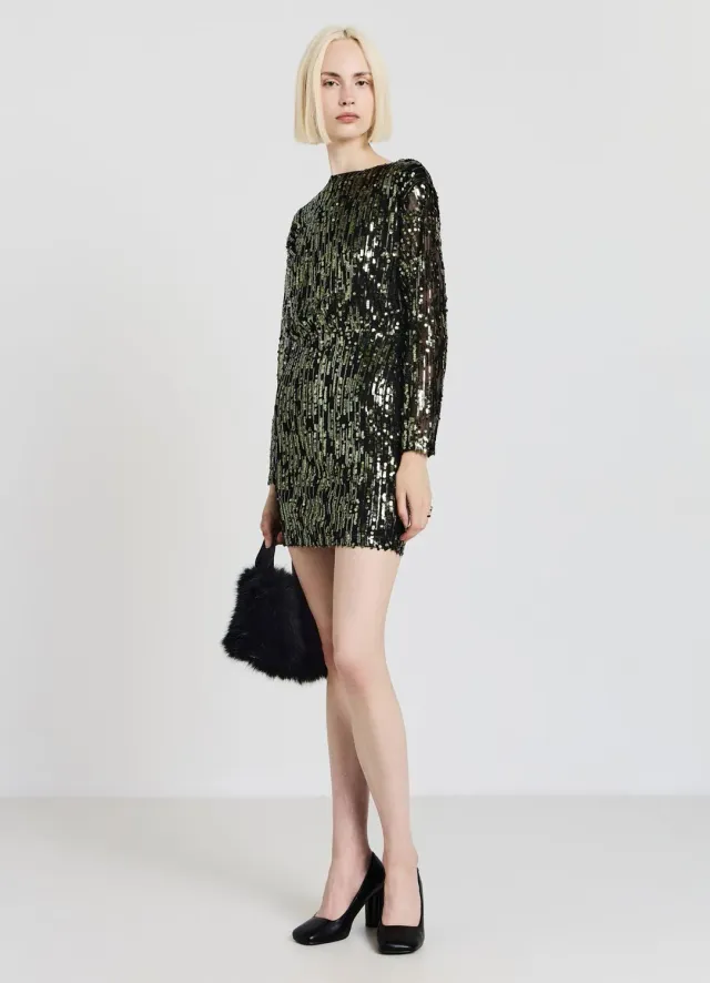 Calliope Atelier dos drapé robe courte paillettes soirée