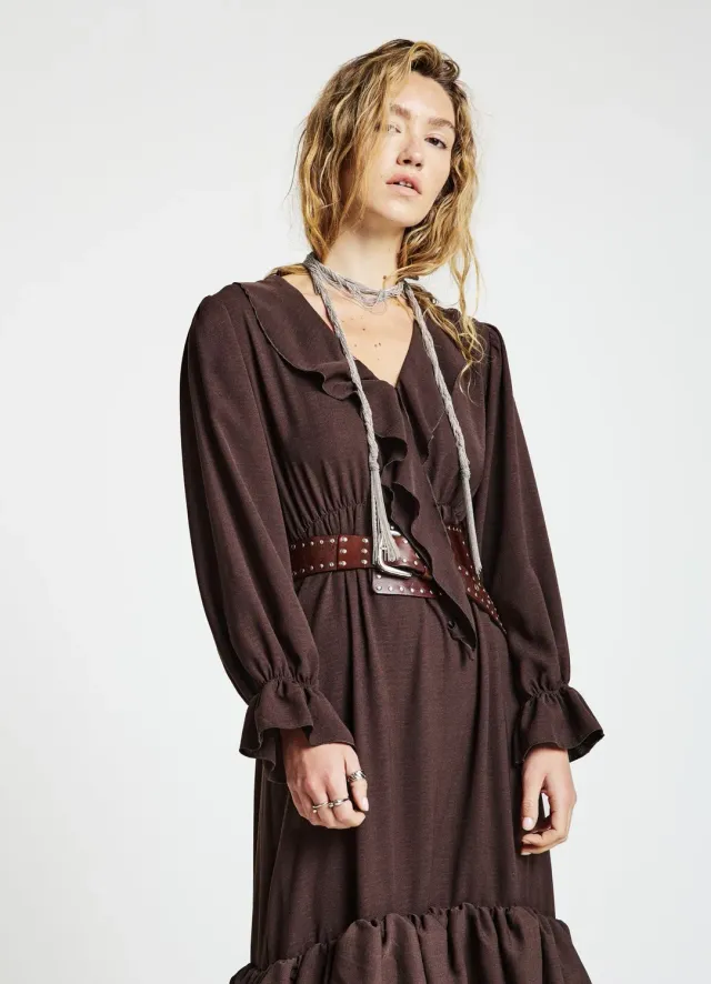Calliope Atelier robe longue volants femme col V