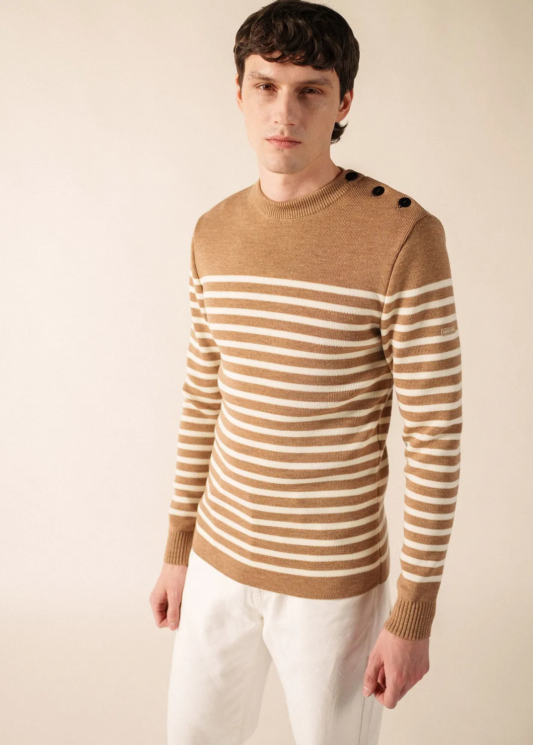 Saint James Rochefort pull marin beige foncé écume laine