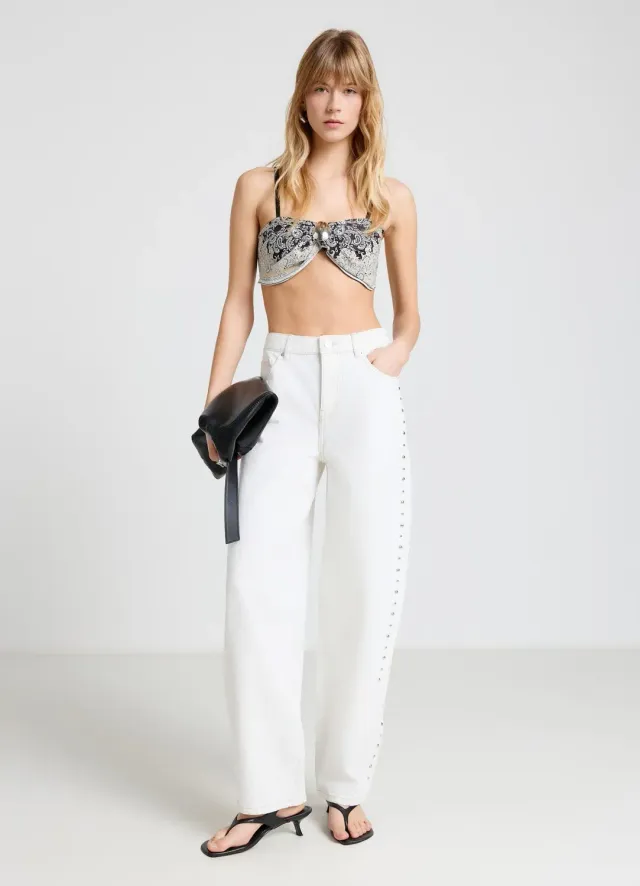 Calliope jean barrel femme clous latéraux délavé uni