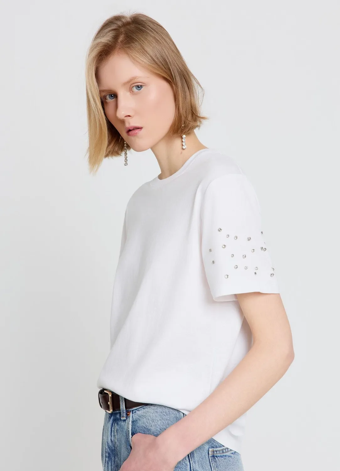 Calliope t-shirt strass femme manches courtes droit