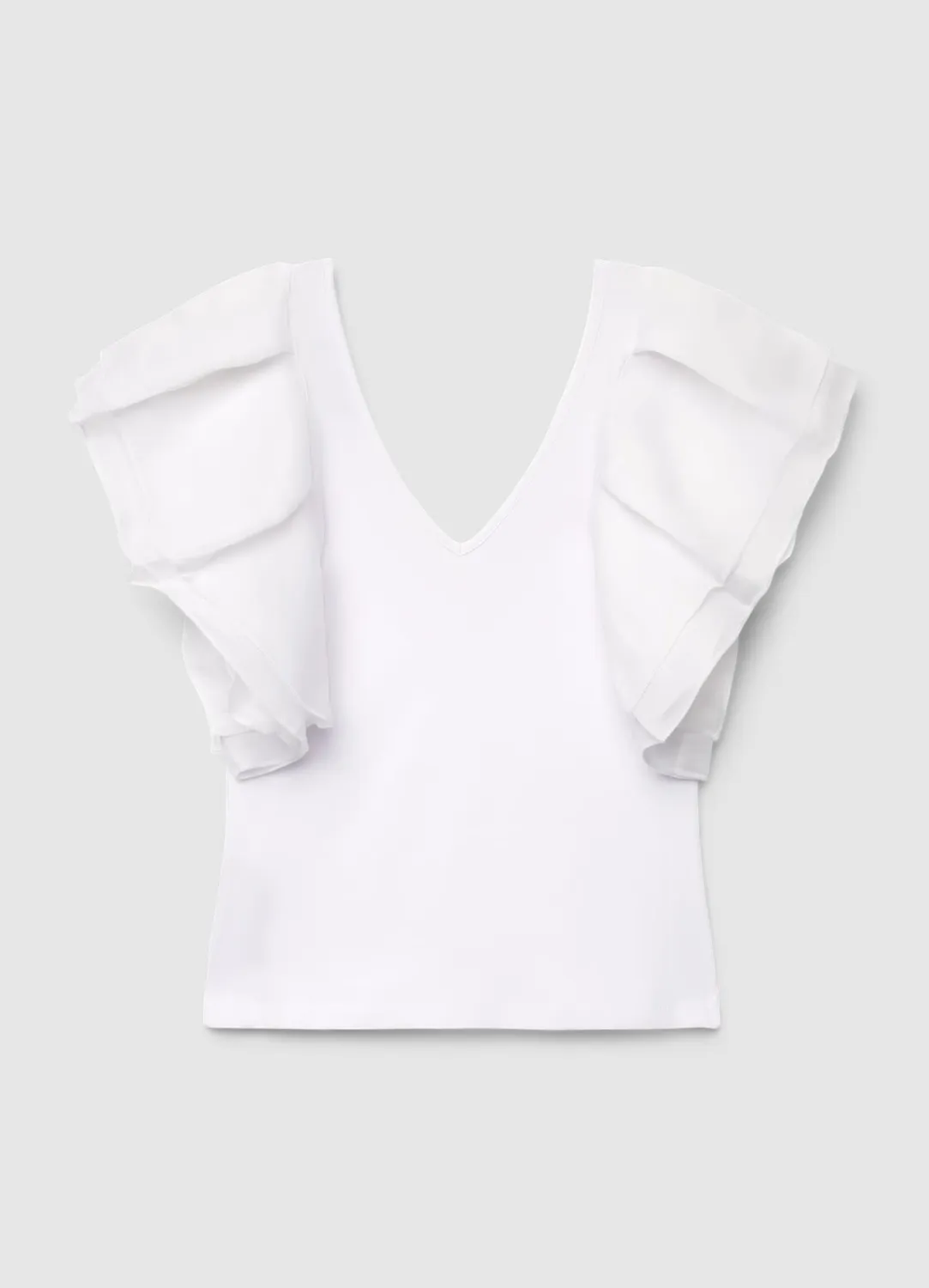 Calliope t-shirt col V femme manches volant organza