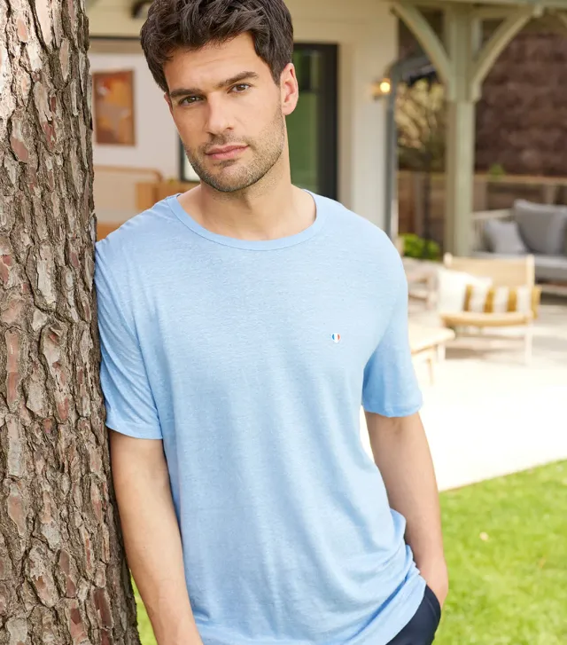 Cocorico Iconique Lin Ciel t-shirt homme bleu ciel 100% lin