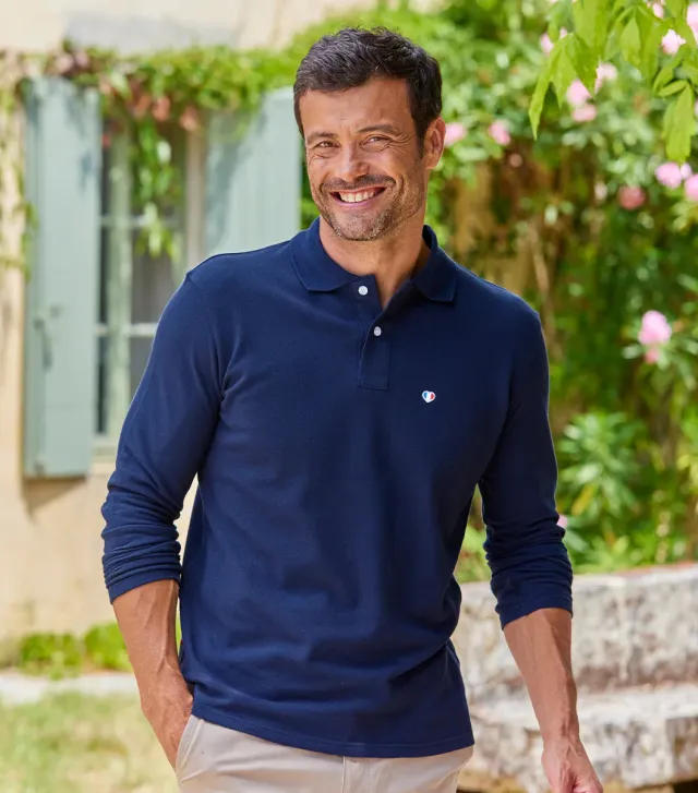 Cocorico Iconique polo manches longues homme marine piqué