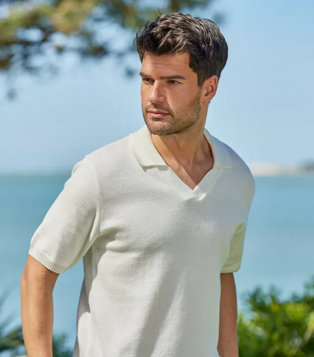 Cocorico Maille polo homme écru coton
