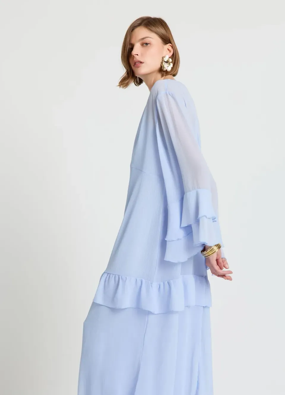Calliope robe longue femme volants col V