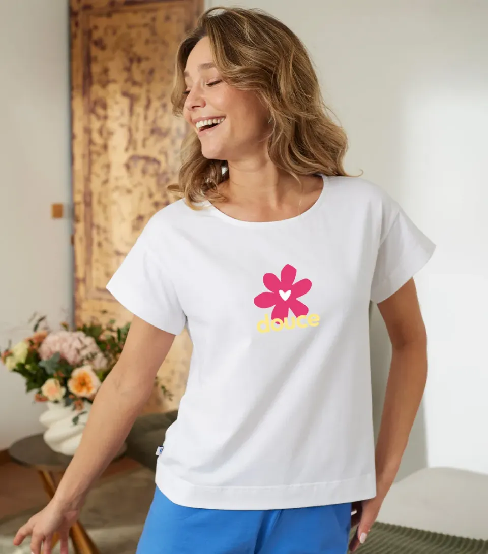 Cocorico Douce t-shirt pyjama femme blanc coton