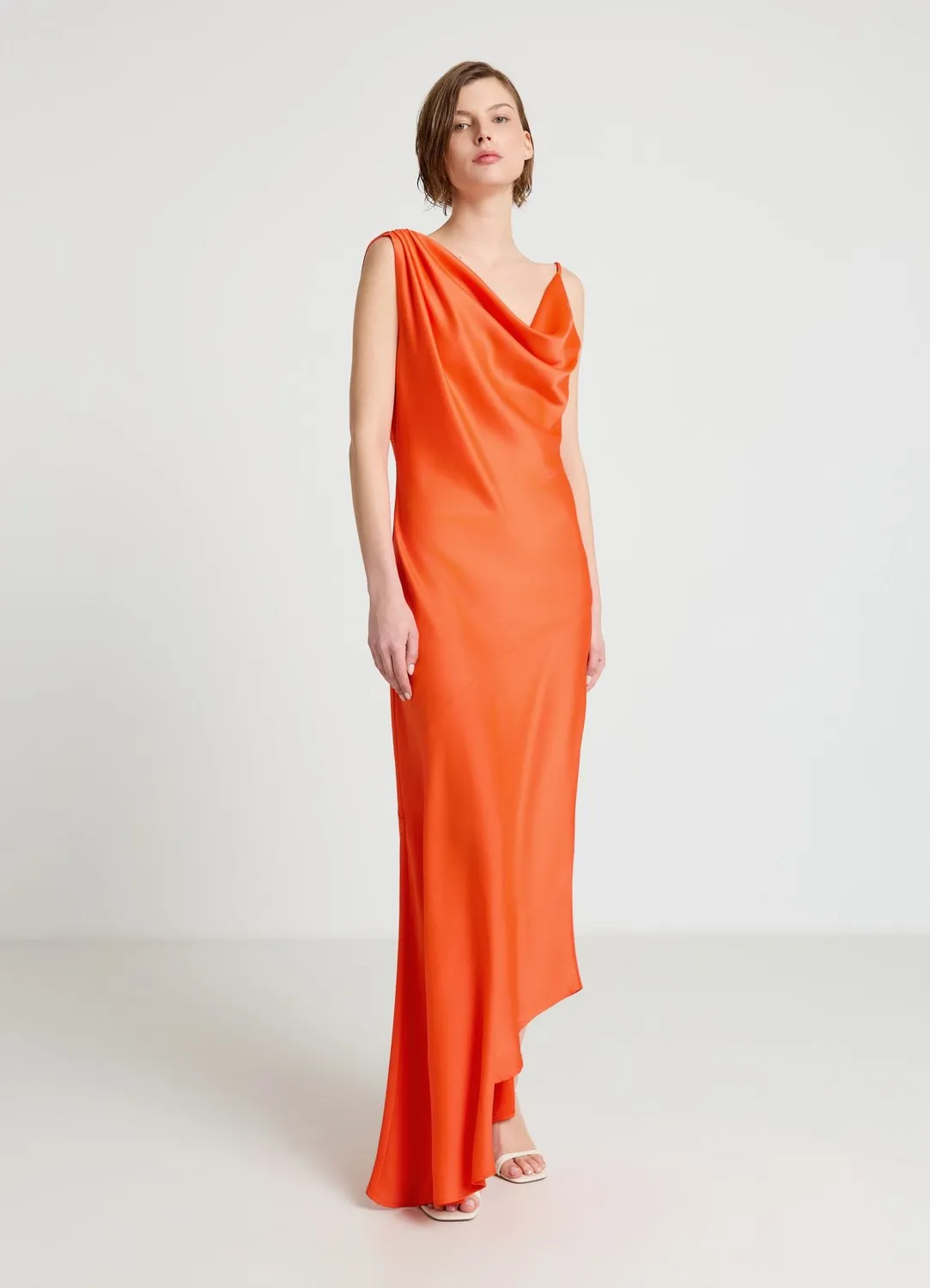 Calliope Robe une épaule robe soirée satinée asymétrique