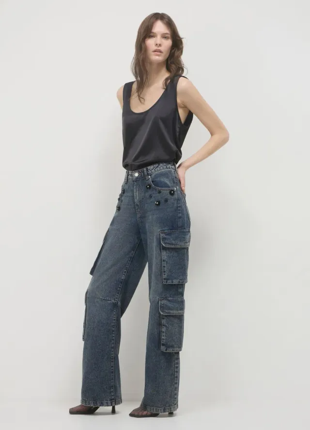 Calliope jean cargo femme effet délavé regular