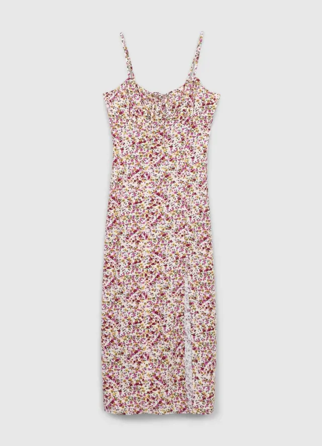 Calliope Slipdress Robe nuisette fleurie fente