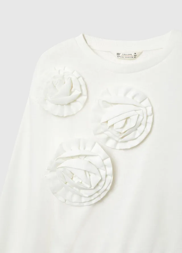 Calliope sweat fille fleurs col rond sans capuche