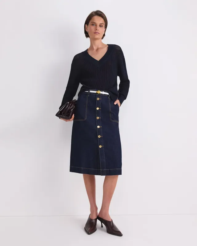 Sportscraft Peyton Denim jupe midi indigo