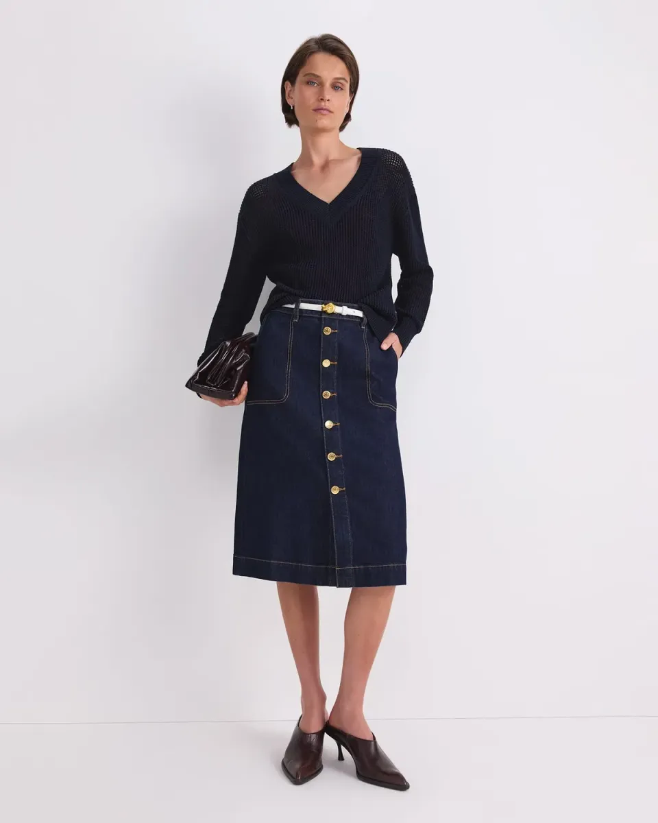 Sportscraft Peyton Denim jupe midi indigo