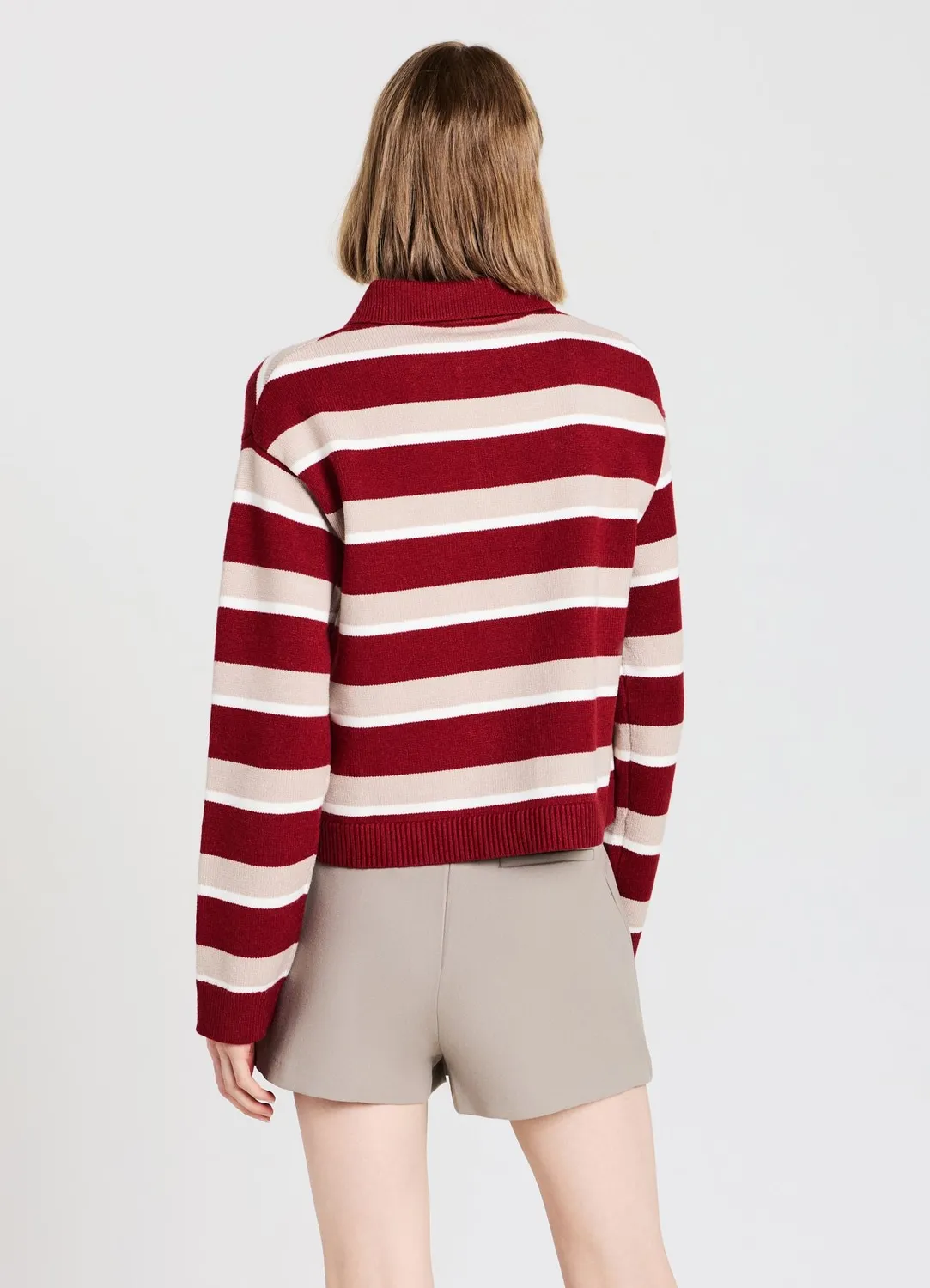 Calliope pull polo femme rayé manches longues boutons