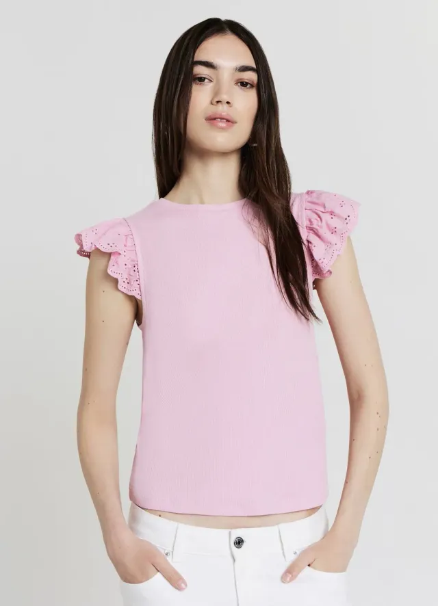 Calliope t-shirt côtelé femme volants coton