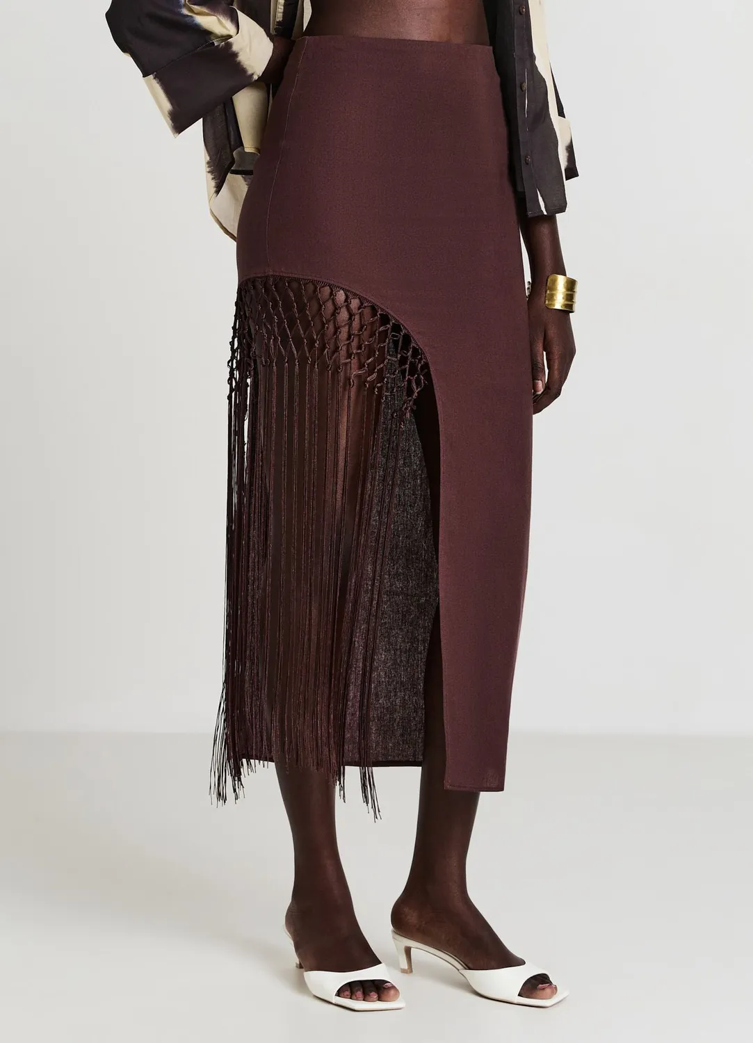 Calliope jupe longue femme lin fente franges