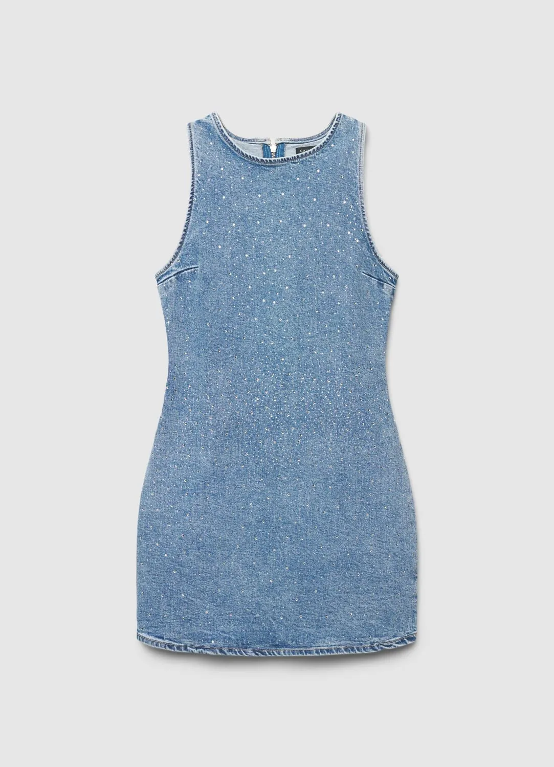 Calliope robe denim courte strass femme sans manches