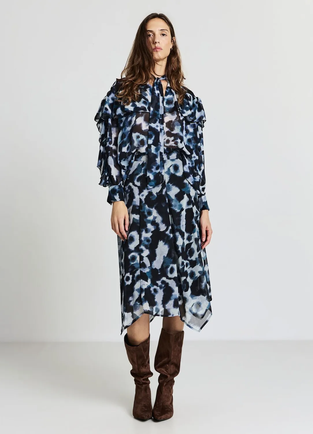 Calliope blouse à nœud et volants femme à motif