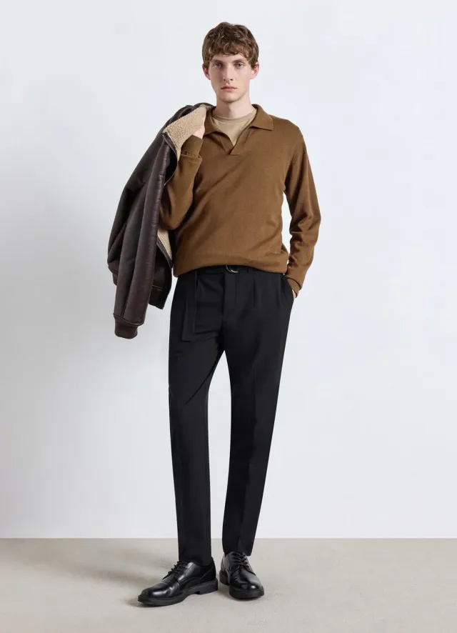 Calliope polo homme col V manches longues uni