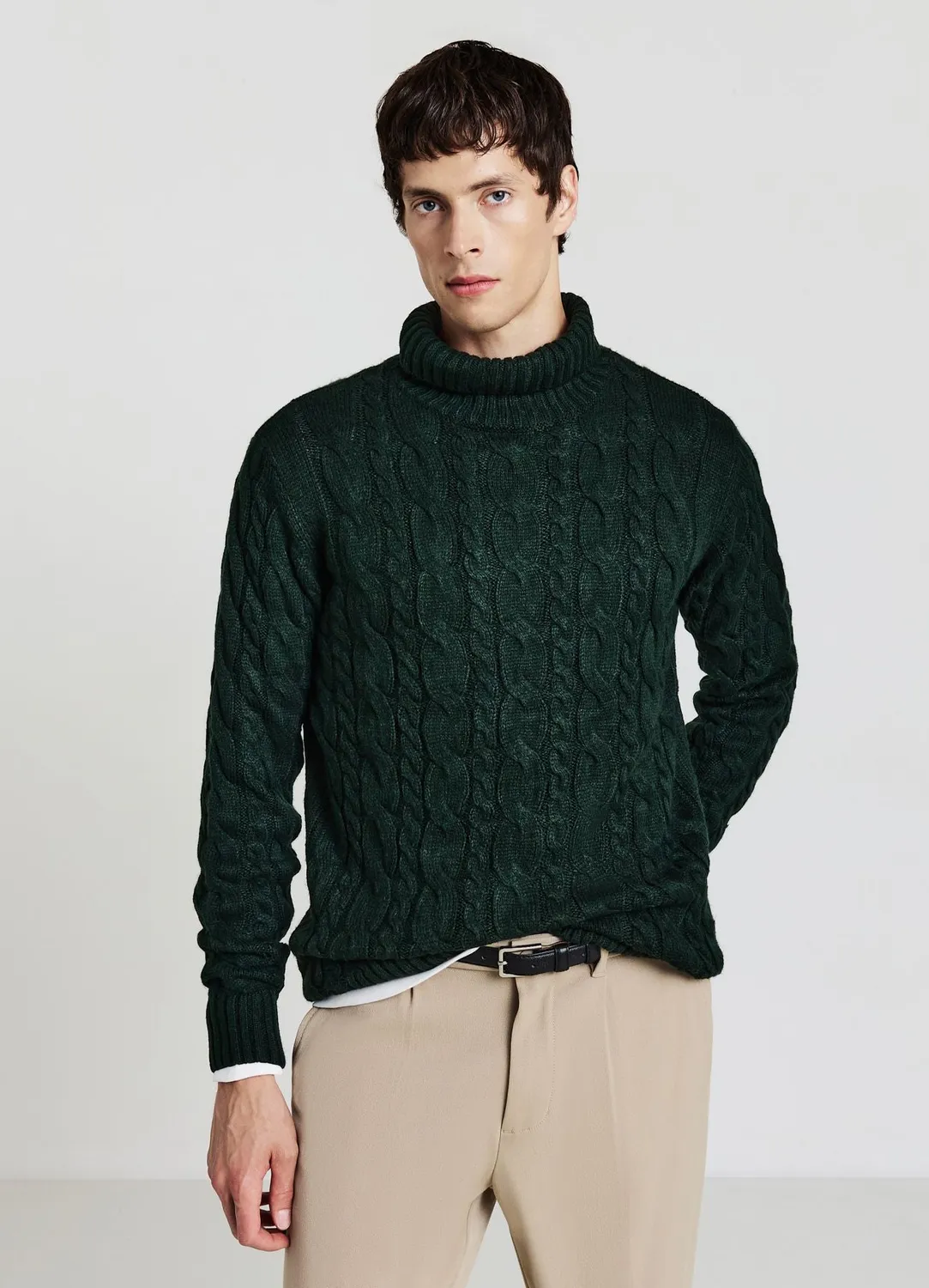 Calliope pull col roulé homme torsades uni