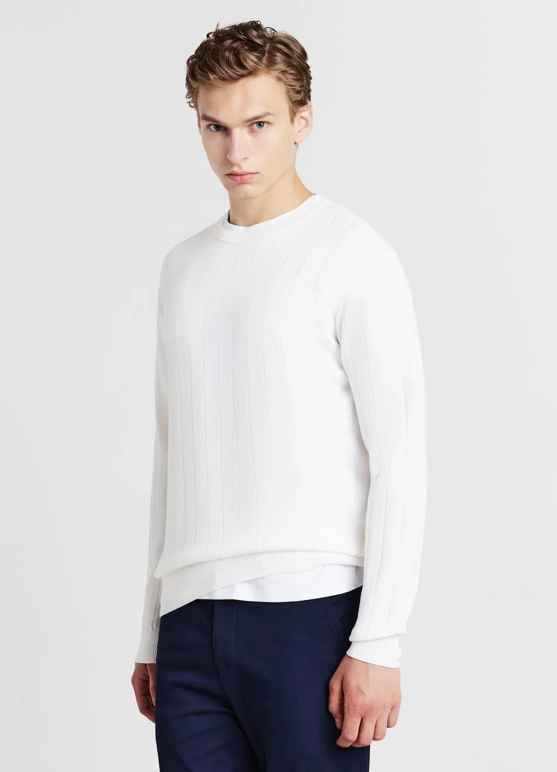 Calliope pull côtes homme col rond manches longues