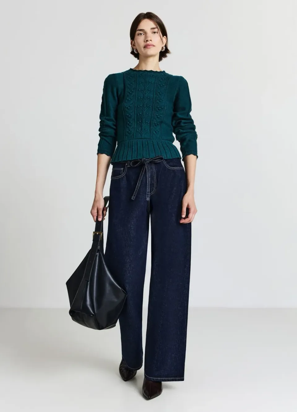 Calliope Pull ajouré femme manches longues volants