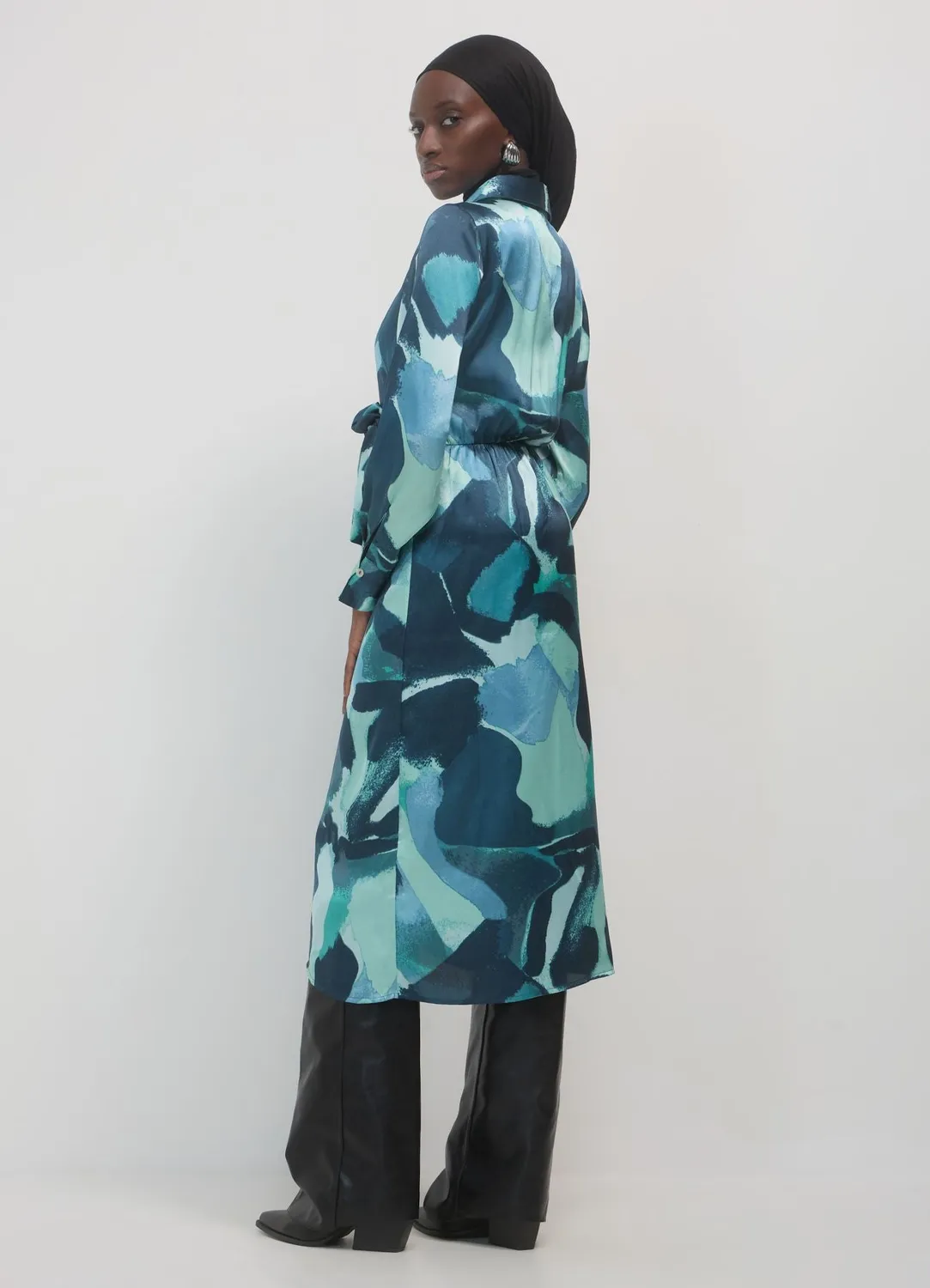 Calliope robe portefeuille femme satin imprimé longue